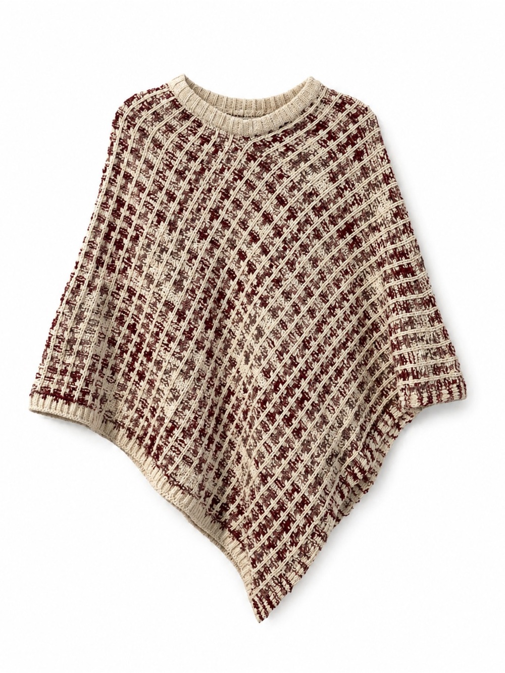 Simply Noelle Cream and Burgundy Knit Poncho